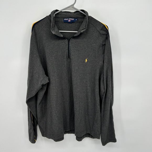 Polo Sport Ralph Lauren Mens Gray 1/4 Zip Sweatshirt  XXL Striped Sleeve - Picture 2 of 5